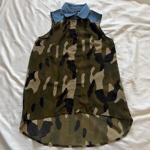Streetwear Society Camo Chambray High-Low Tunic Blouse Small